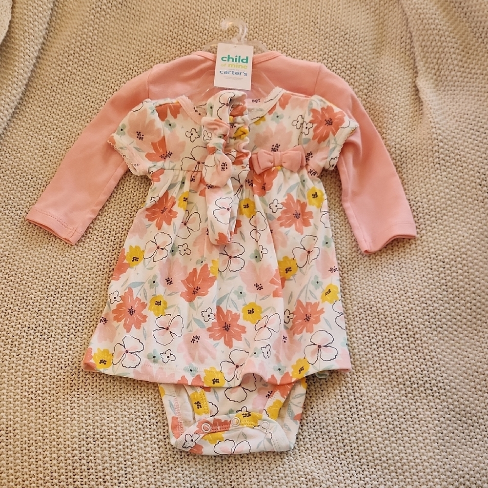 Child of Mine Floral Baby Dress with Pink Cardigan